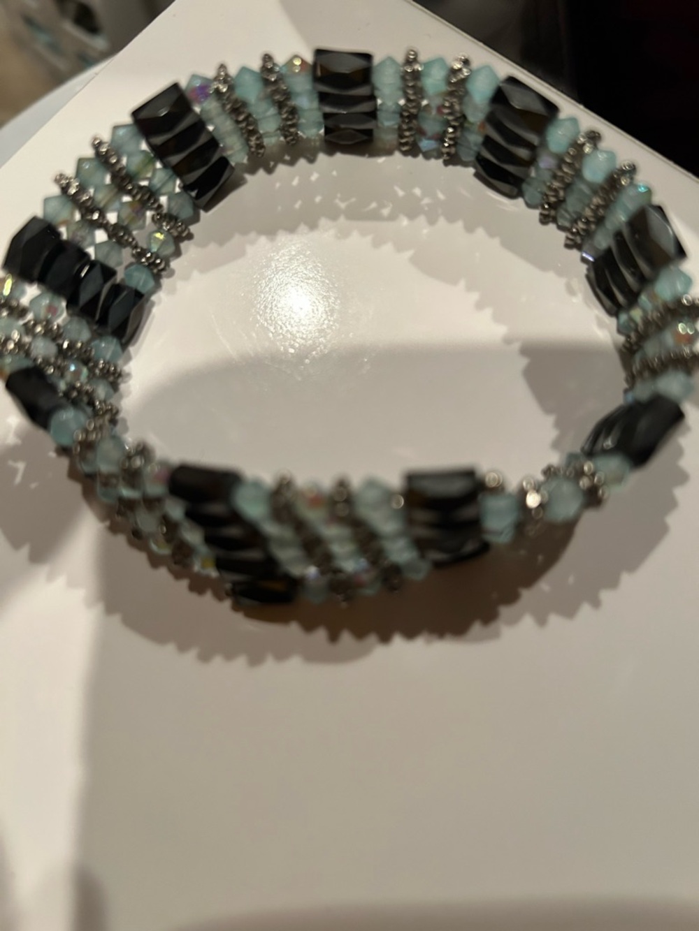 Black and Light Blue Beaded Magnetic, Wrap Bracelet - Picture 2 of 2